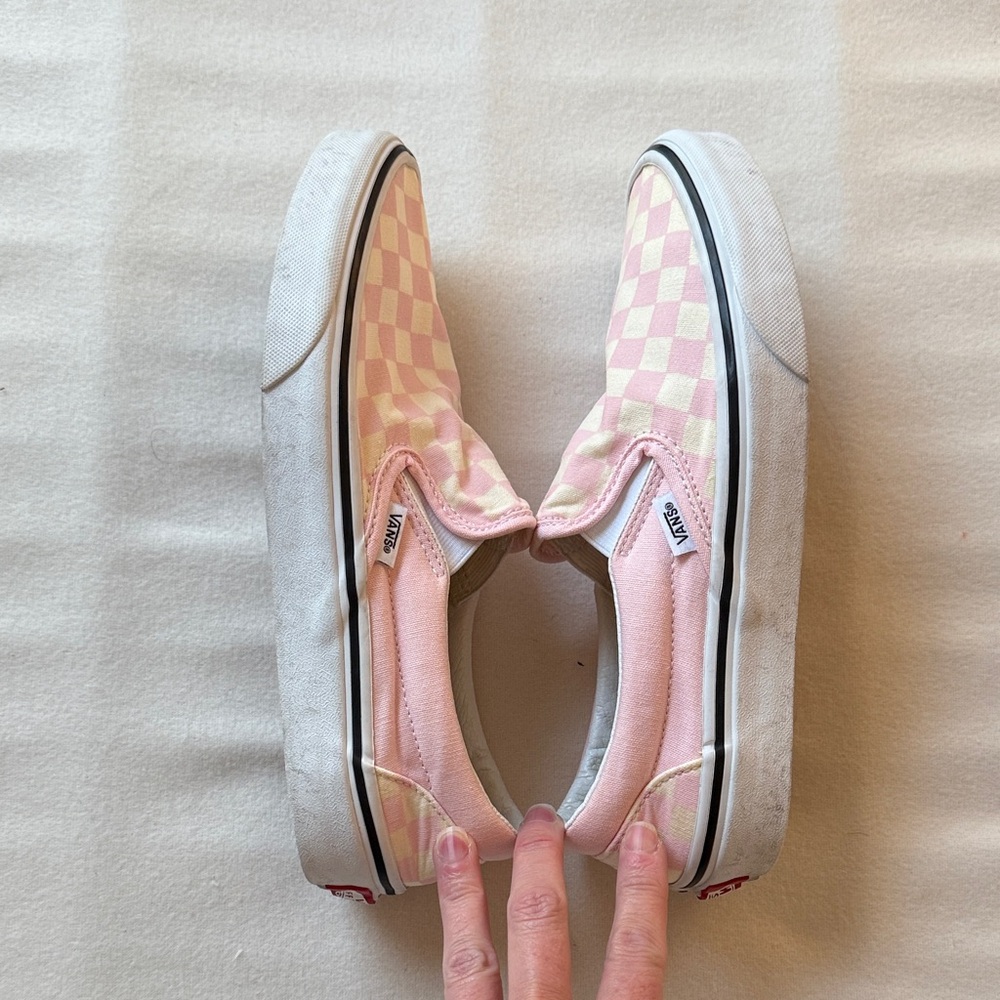 Vans Women’s Pink and White Checkered Slip-On Sneakers - Picture 6 of 8